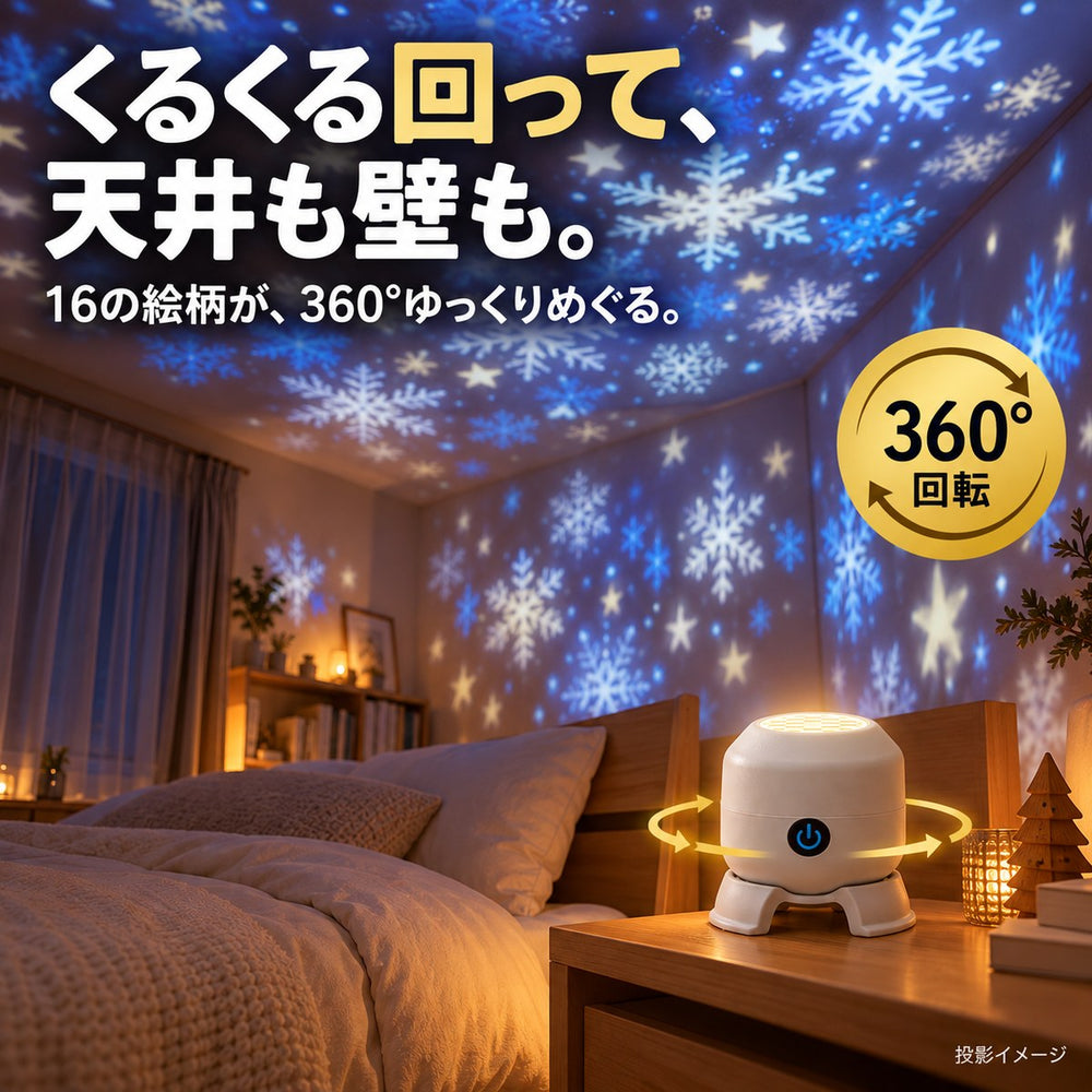 16の絵柄が360°ゆっくり回って、天井も壁もクリスマスに(投影イメージ)